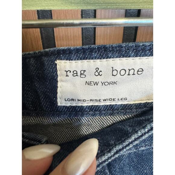Rag And Bone Lori Mid Rise Wide Leg Jeans Dark Wash Blue Size 28 - Picture 10 of 14